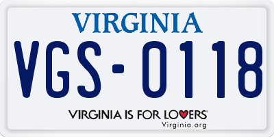 VA license plate VGS0118