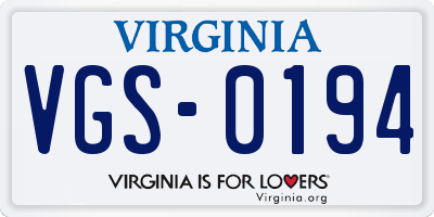 VA license plate VGS0194