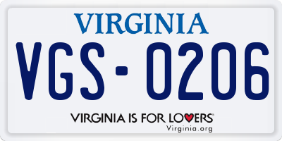 VA license plate VGS0206