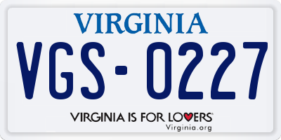VA license plate VGS0227