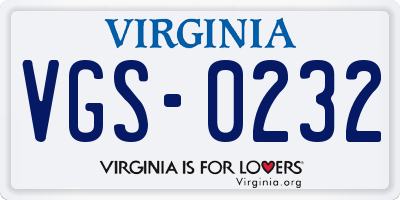 VA license plate VGS0232
