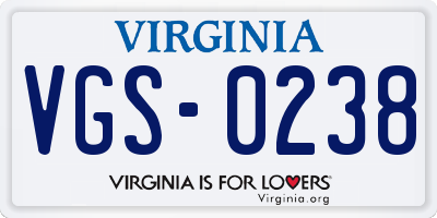 VA license plate VGS0238