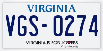 VA license plate VGS0274