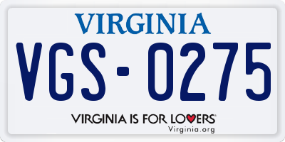 VA license plate VGS0275