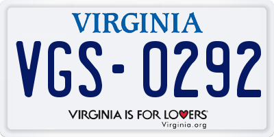 VA license plate VGS0292