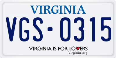VA license plate VGS0315