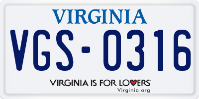 VA license plate VGS0316