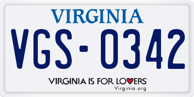 VA license plate VGS0342