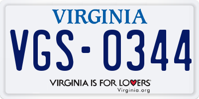 VA license plate VGS0344