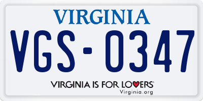 VA license plate VGS0347