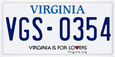 VA license plate VGS0354