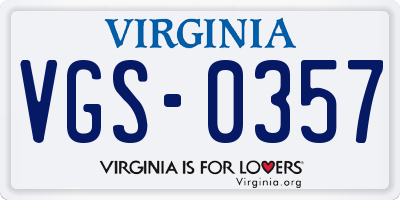 VA license plate VGS0357