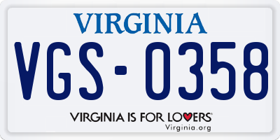 VA license plate VGS0358