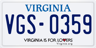 VA license plate VGS0359