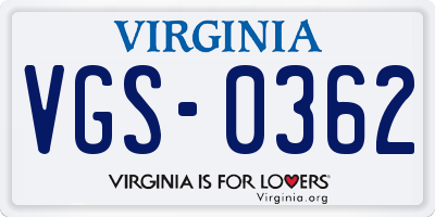 VA license plate VGS0362