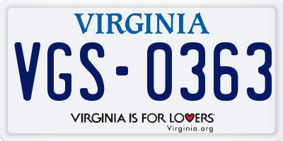 VA license plate VGS0363