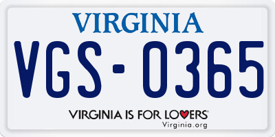 VA license plate VGS0365