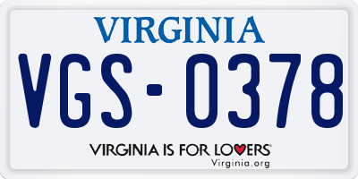 VA license plate VGS0378