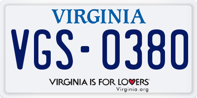 VA license plate VGS0380