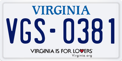 VA license plate VGS0381