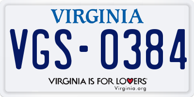 VA license plate VGS0384