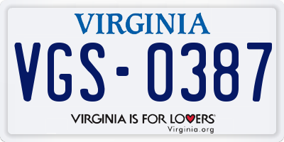 VA license plate VGS0387