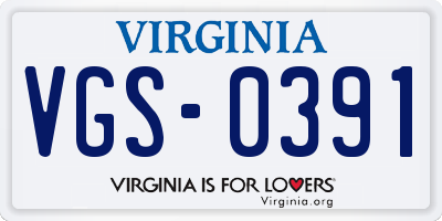 VA license plate VGS0391