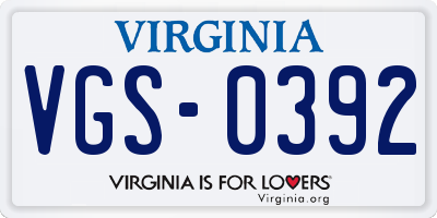 VA license plate VGS0392