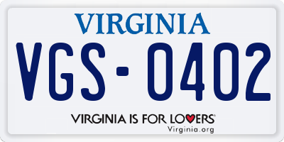 VA license plate VGS0402