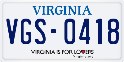 VA license plate VGS0418
