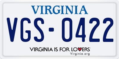 VA license plate VGS0422