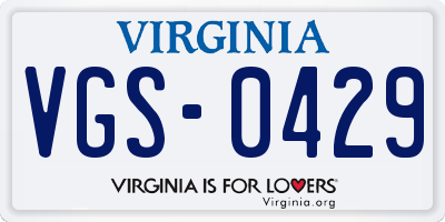 VA license plate VGS0429