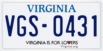 VA license plate VGS0431