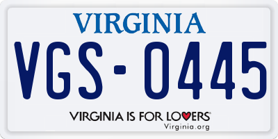 VA license plate VGS0445