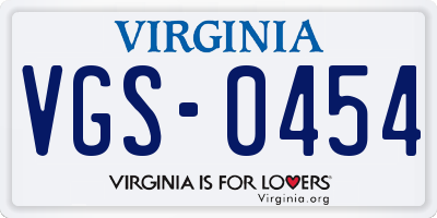 VA license plate VGS0454