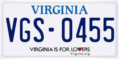 VA license plate VGS0455