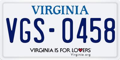 VA license plate VGS0458