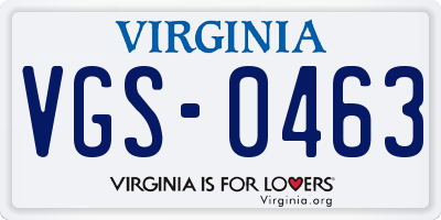 VA license plate VGS0463