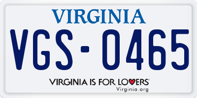 VA license plate VGS0465