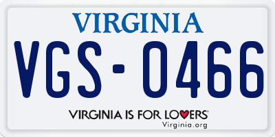 VA license plate VGS0466