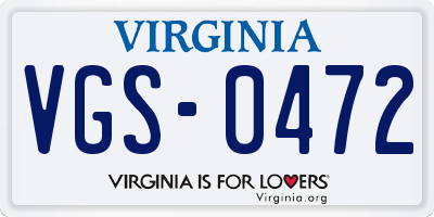 VA license plate VGS0472