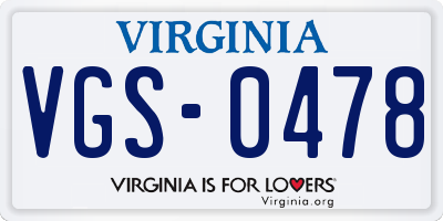 VA license plate VGS0478
