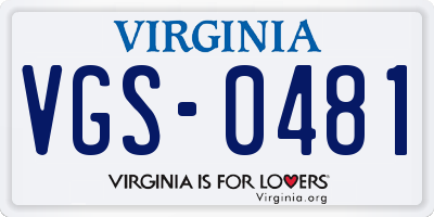 VA license plate VGS0481