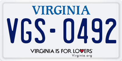 VA license plate VGS0492