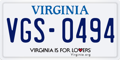 VA license plate VGS0494