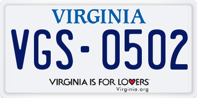 VA license plate VGS0502