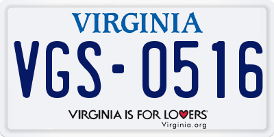 VA license plate VGS0516