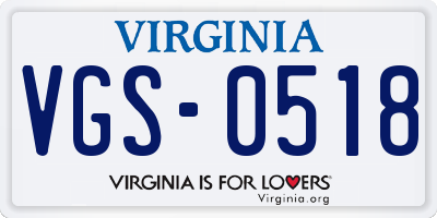 VA license plate VGS0518