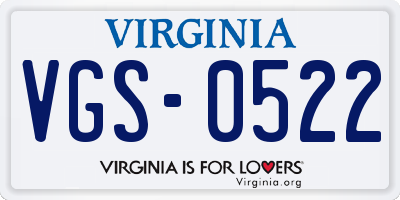 VA license plate VGS0522