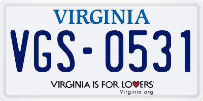VA license plate VGS0531